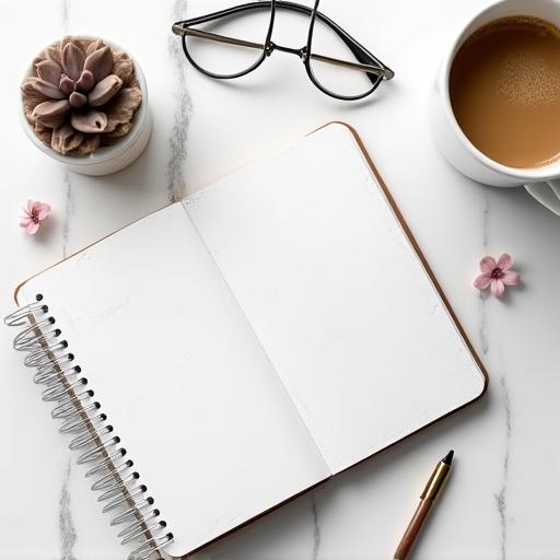 Un taccuino aperto con appunti scritti a mano e una tazza di caffè accanto